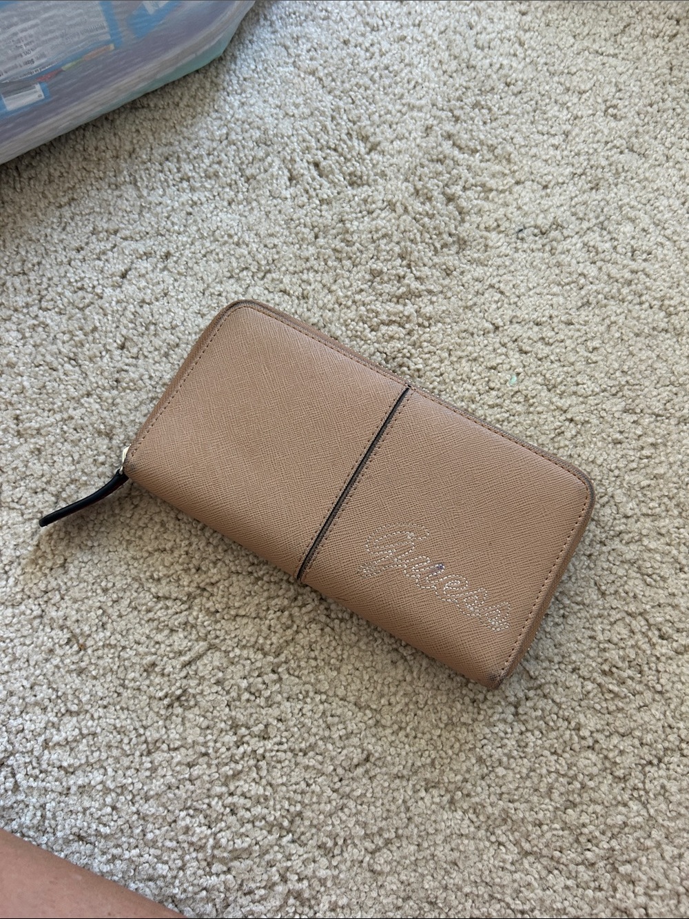 Guess Taupe Zip-Around Saffiano Wallet